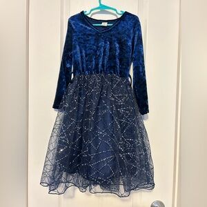 SHEIN Girls Navy Blue Velvet and Sparkle Tulle Party Dress